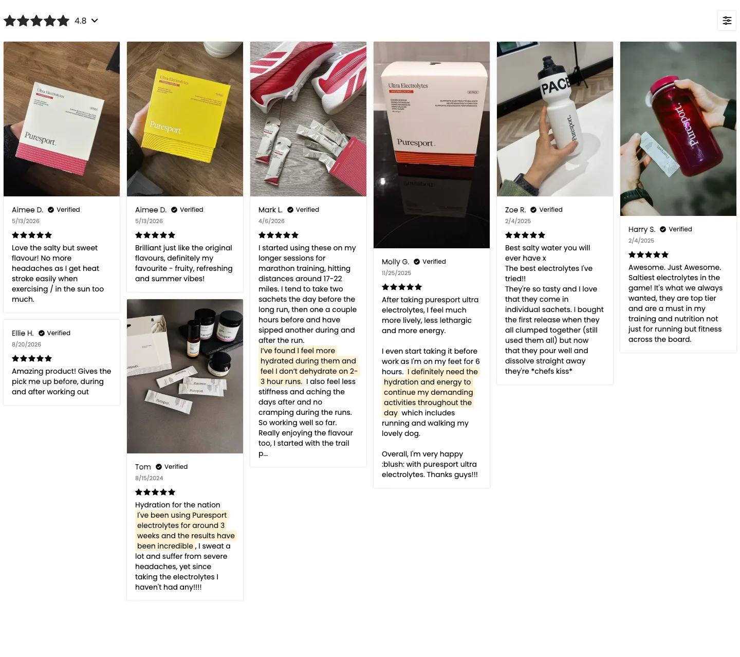 Review wall from Puresport