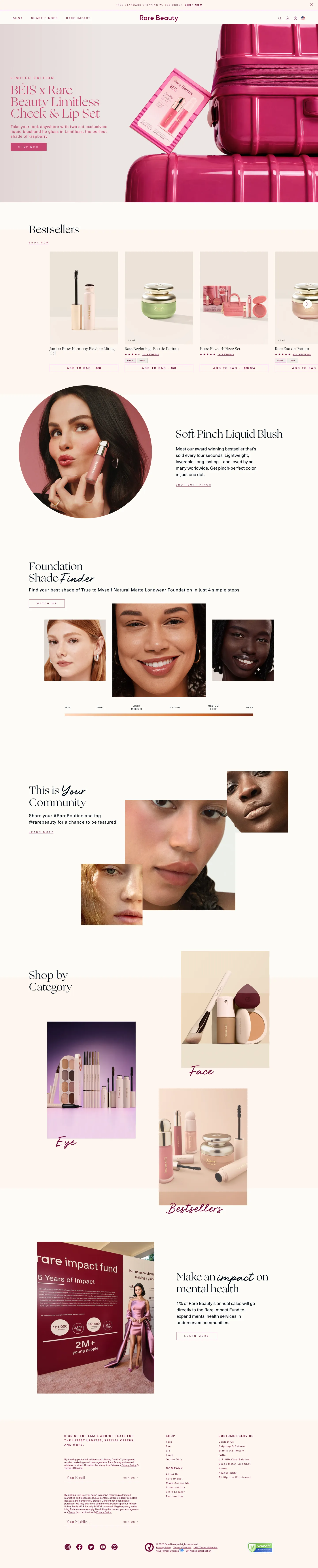 Rare Beauty, homepage (desktop)