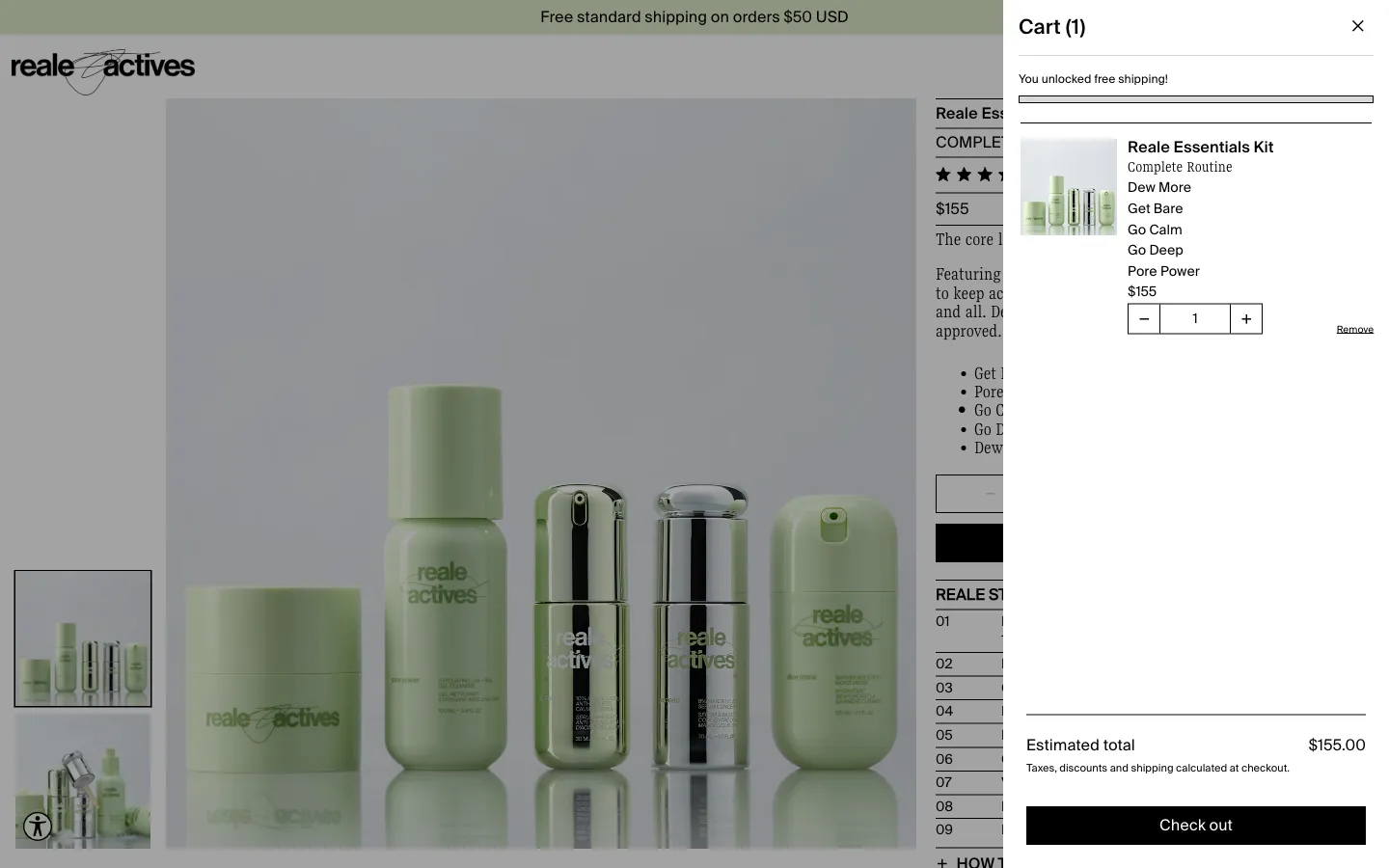 Reale Actives, cart (desktop)