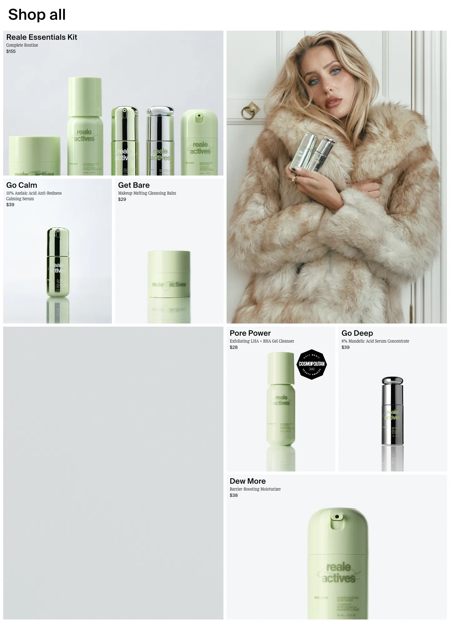 Shop all grid with lifestyle tiles from Reale Actives