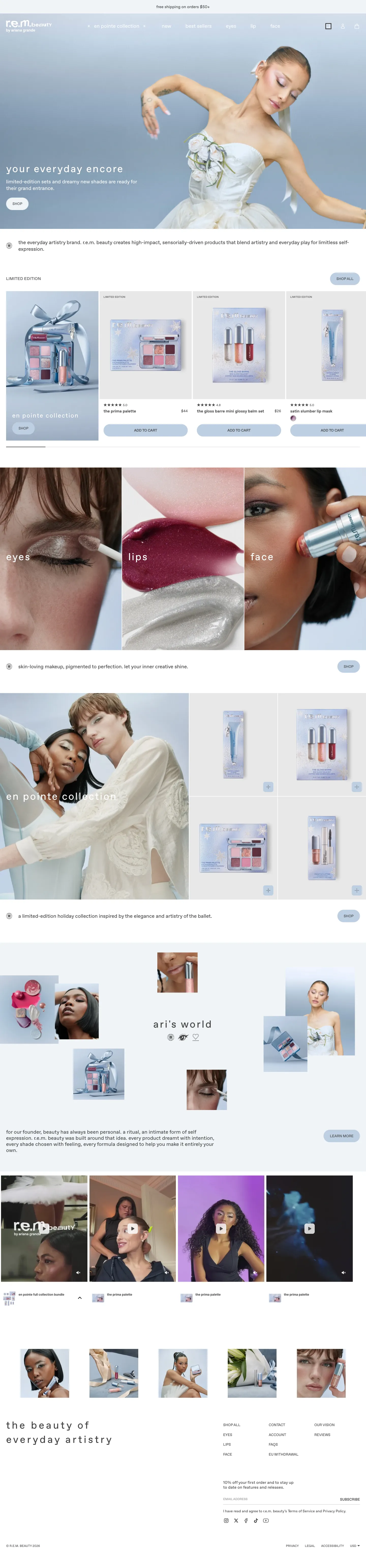r.e.m. beauty, homepage (desktop)