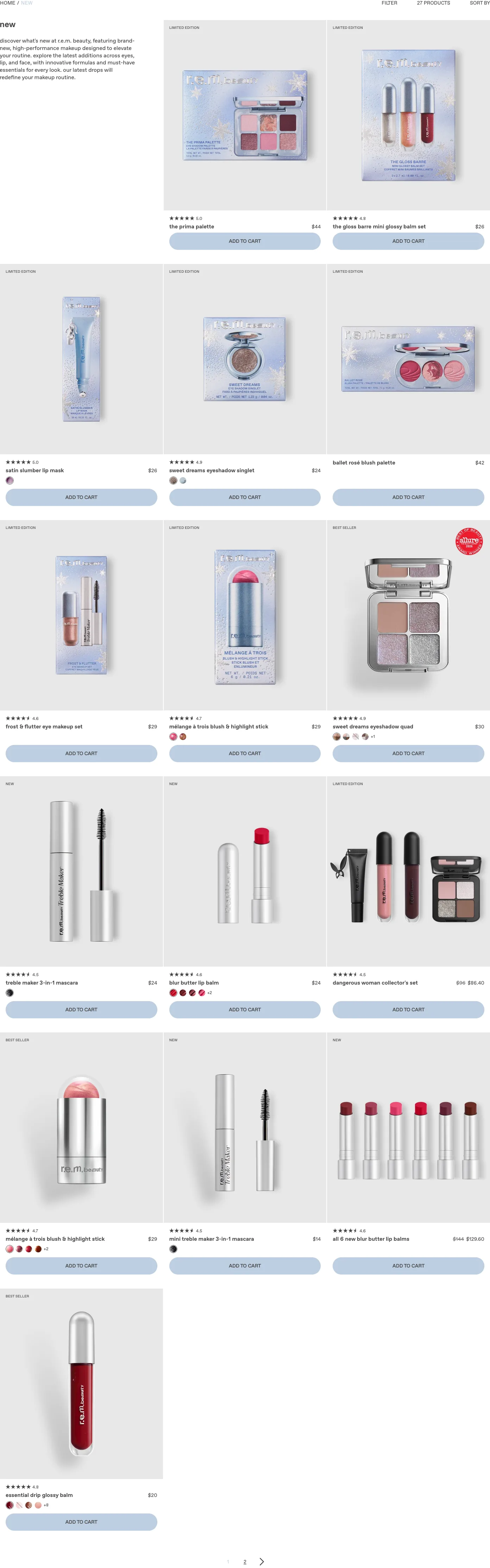 New products grid from r.e.m. beauty