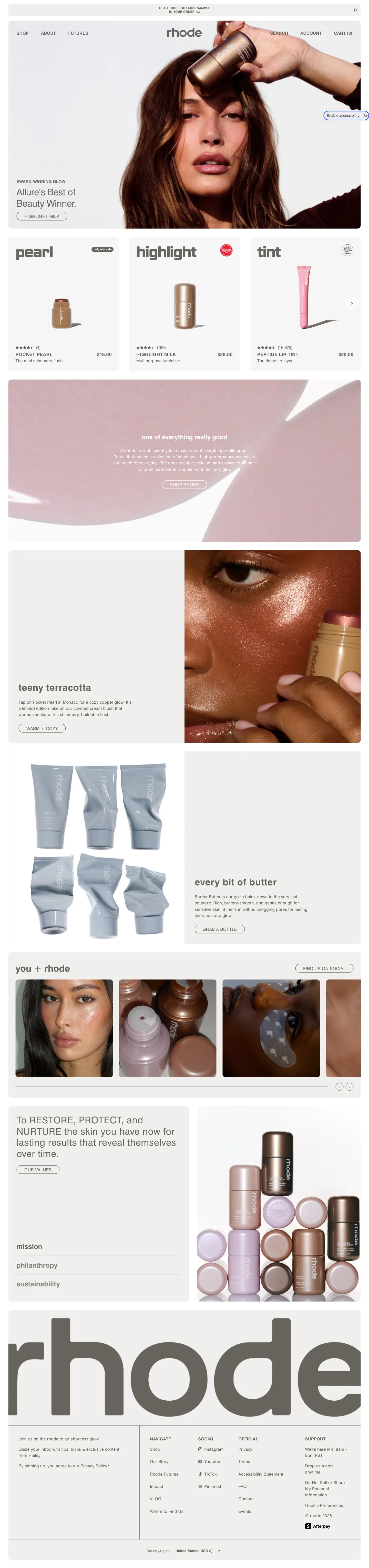 rhode, homepage (desktop)