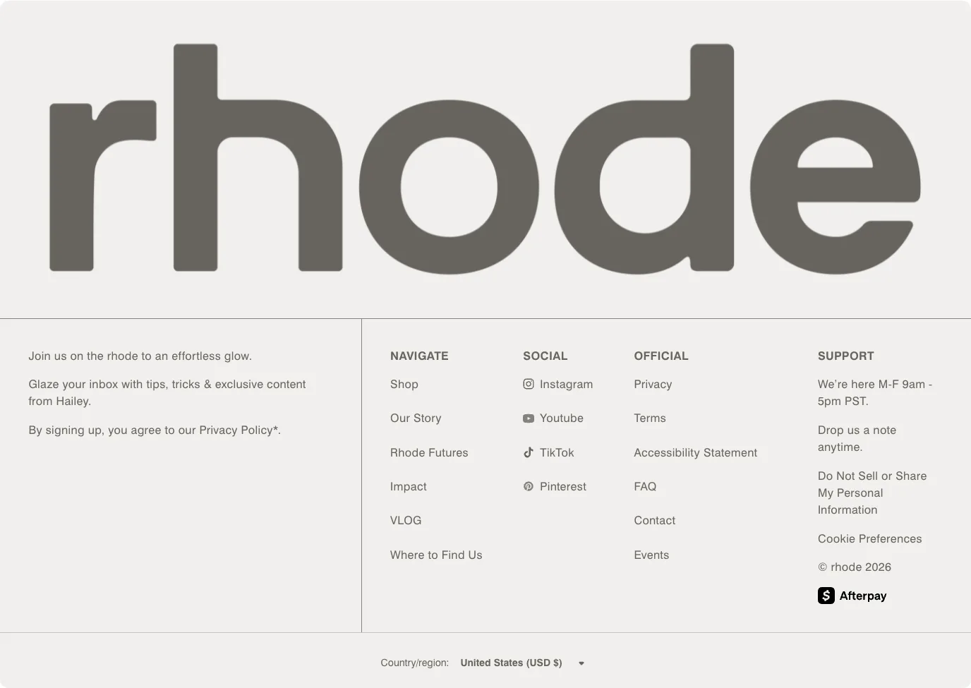 Footer from rhode