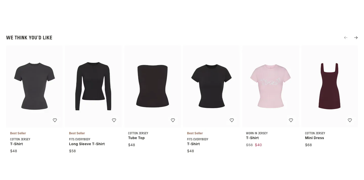 Product recommendations from SKIMS
