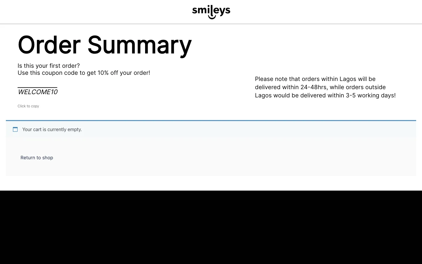Smiley Socks Company, cart (desktop)