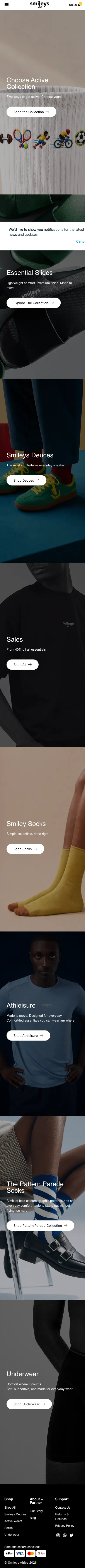 Smiley Socks Company, homepage (mobile)