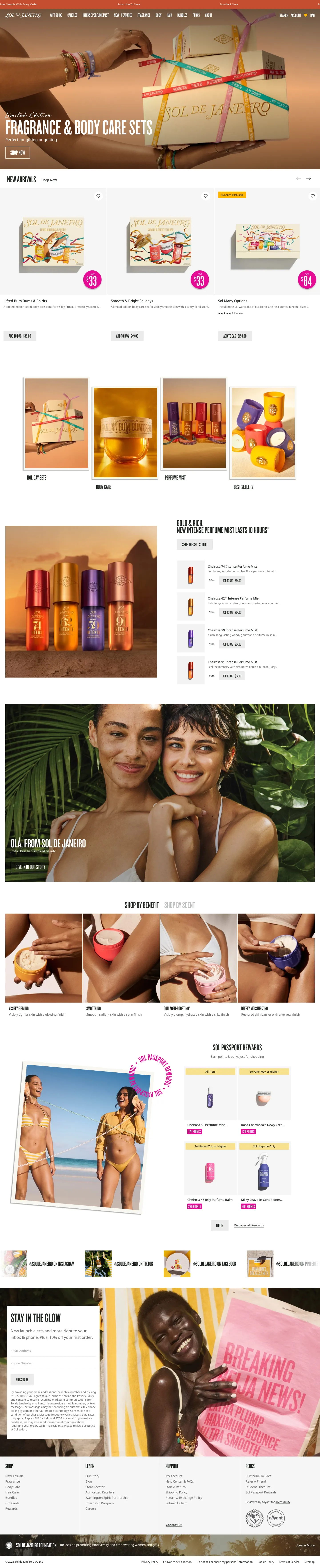 Sol de Janeiro, homepage (desktop)