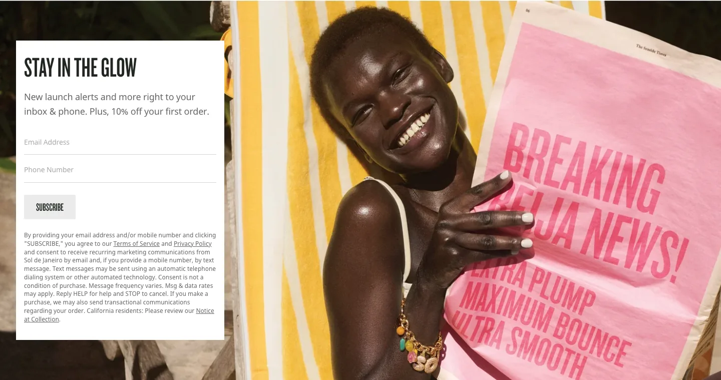 Newsletter signup from Sol de Janeiro