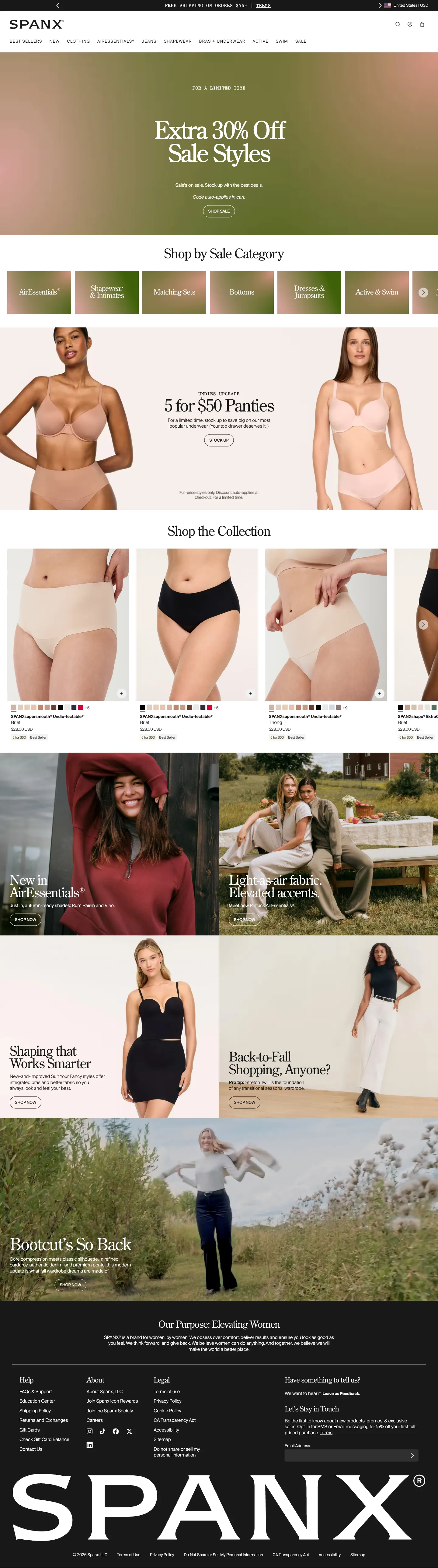 SPANX, homepage (desktop)