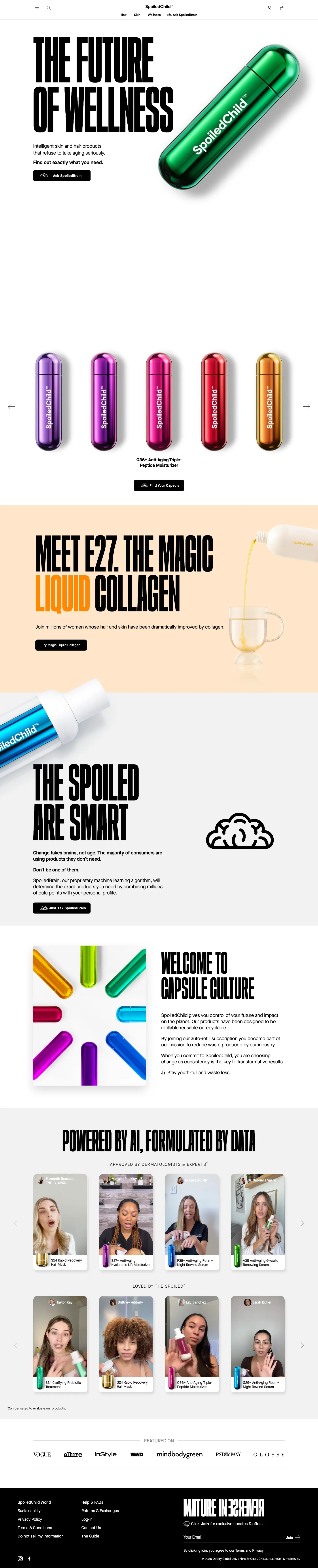 SpoiledChild, homepage (desktop)