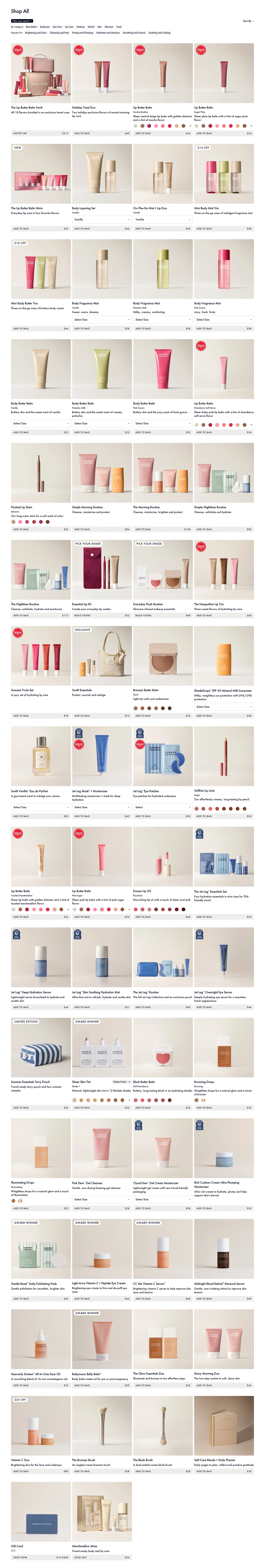 Shop all grid with filters from Summer Fridays