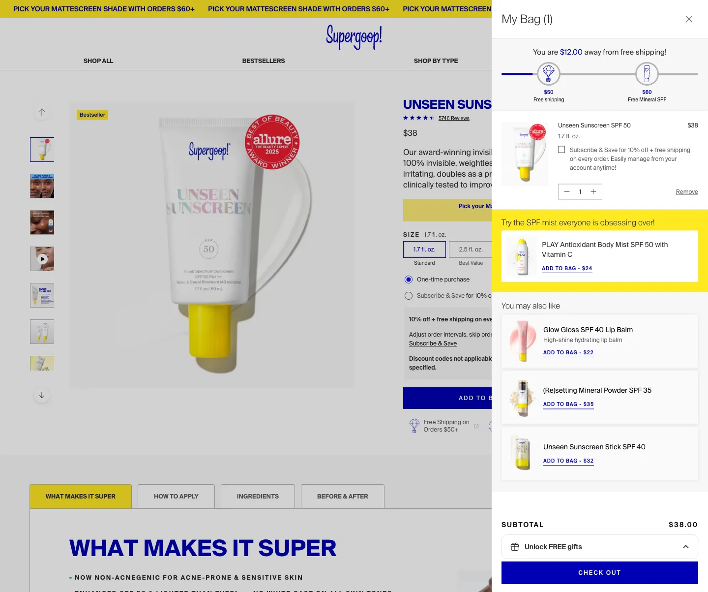supergoop, cart (desktop)