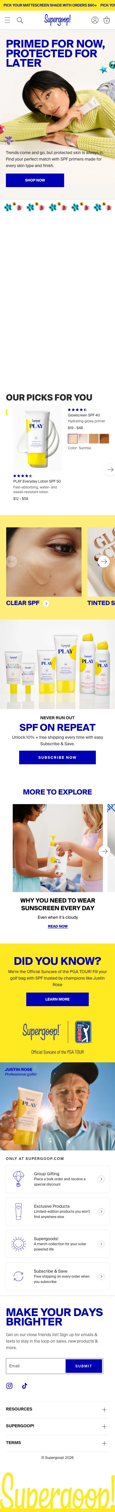 supergoop, homepage (mobile)