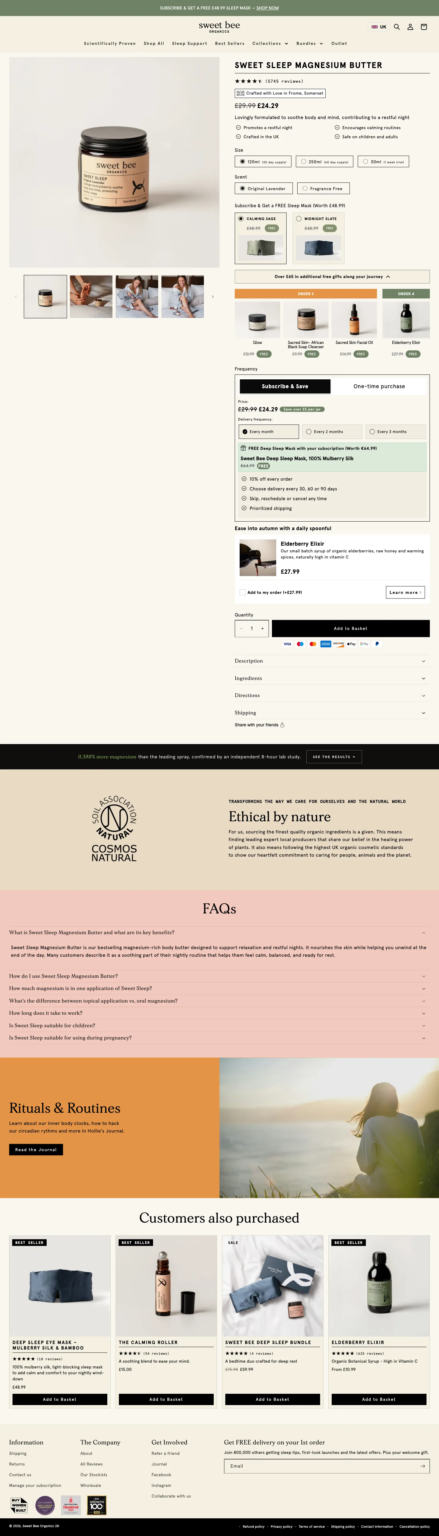 Sweet Bee Organics UK, pdp (desktop)