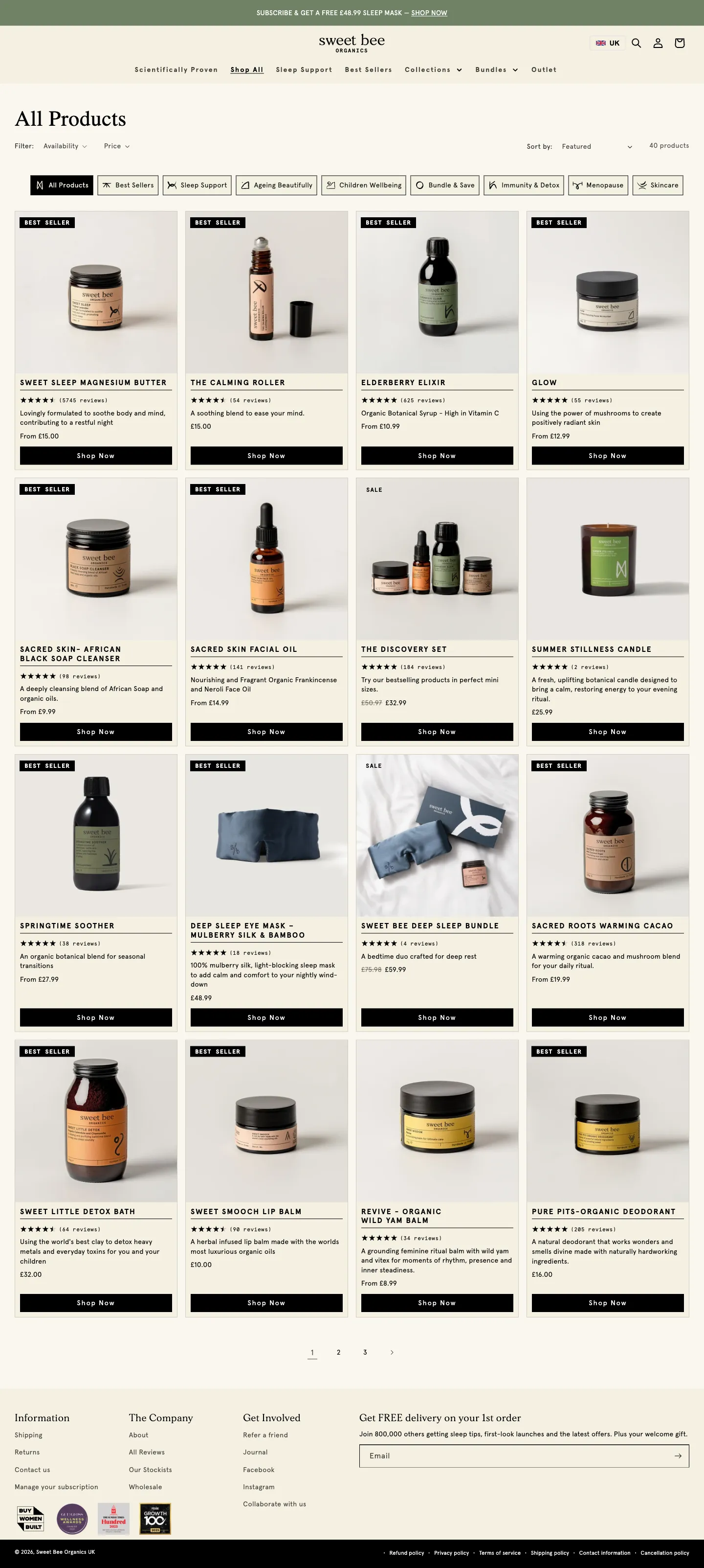 Sweet Bee Organics UK, plp (desktop)