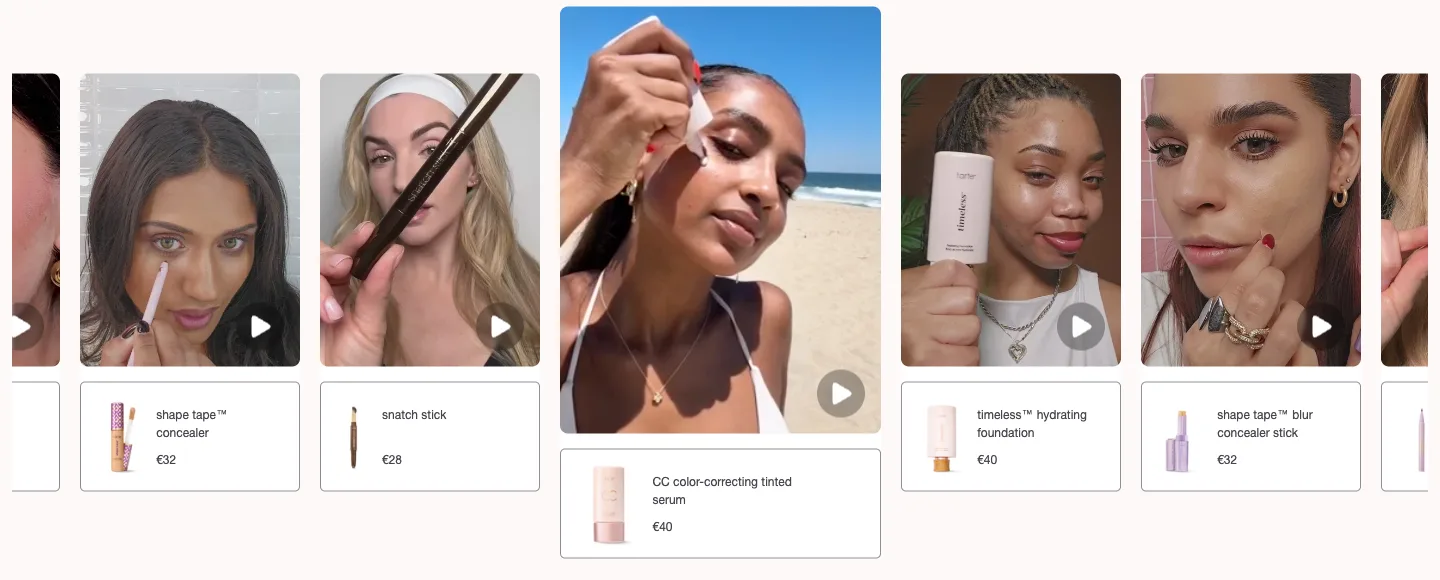 Shoppable creator videos from Tarte Cosmetics