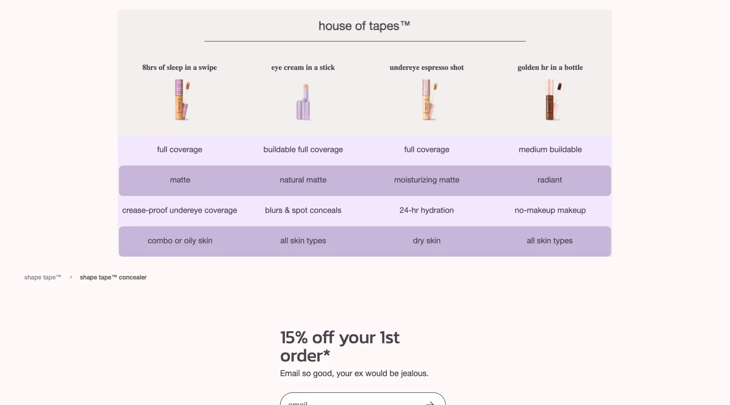 House of tapes comparison from Tarte Cosmetics