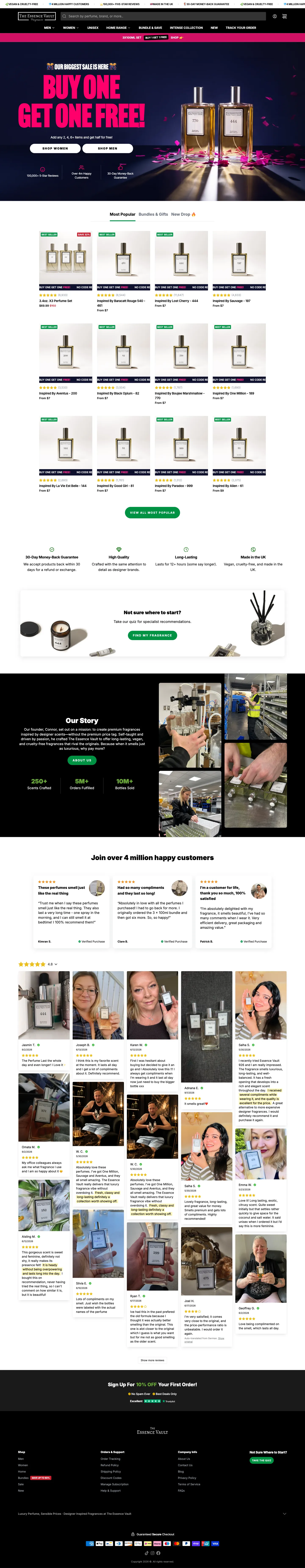 The Essence Vault, homepage (desktop)