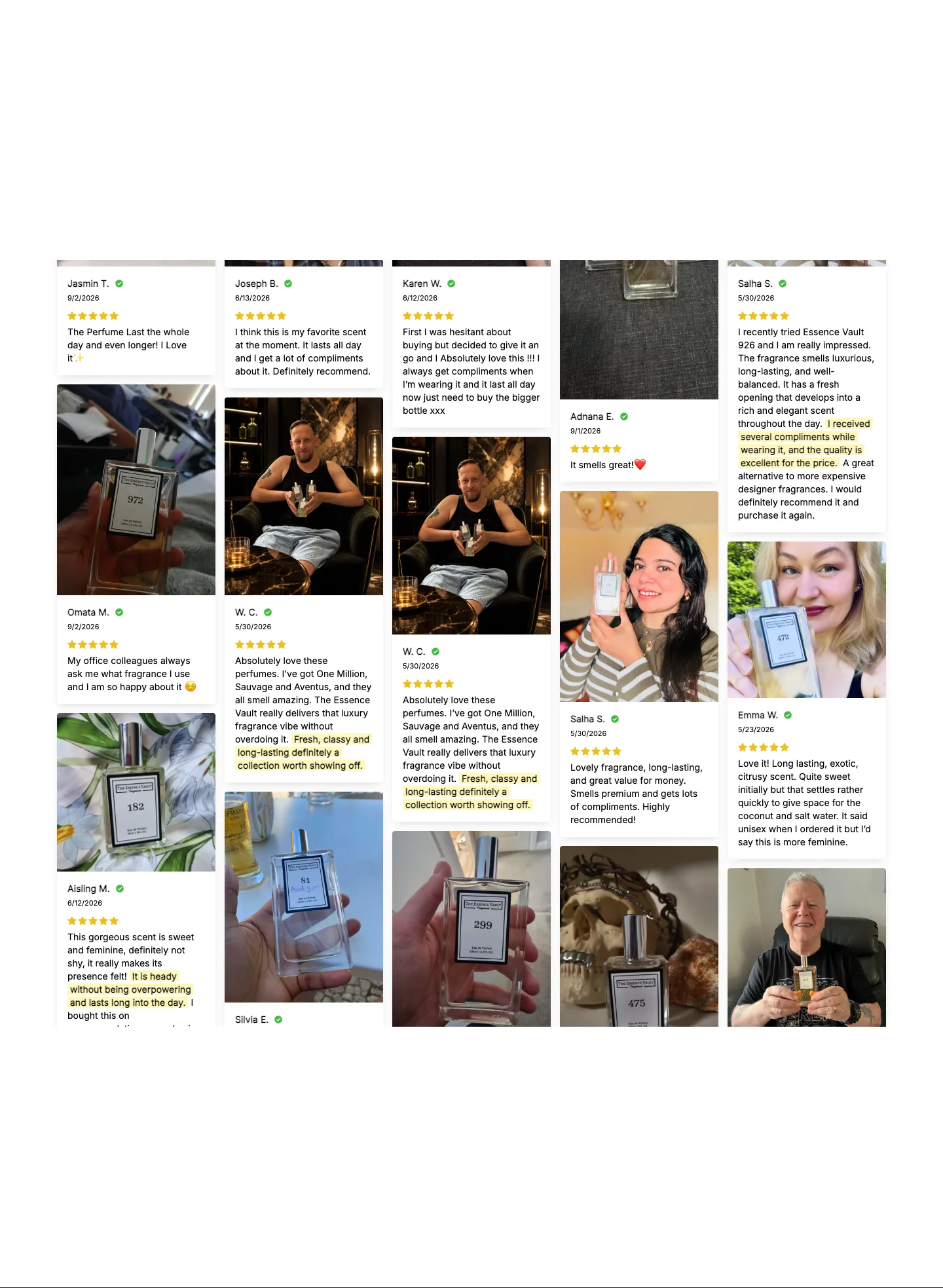 Review wall from The Essence Vault