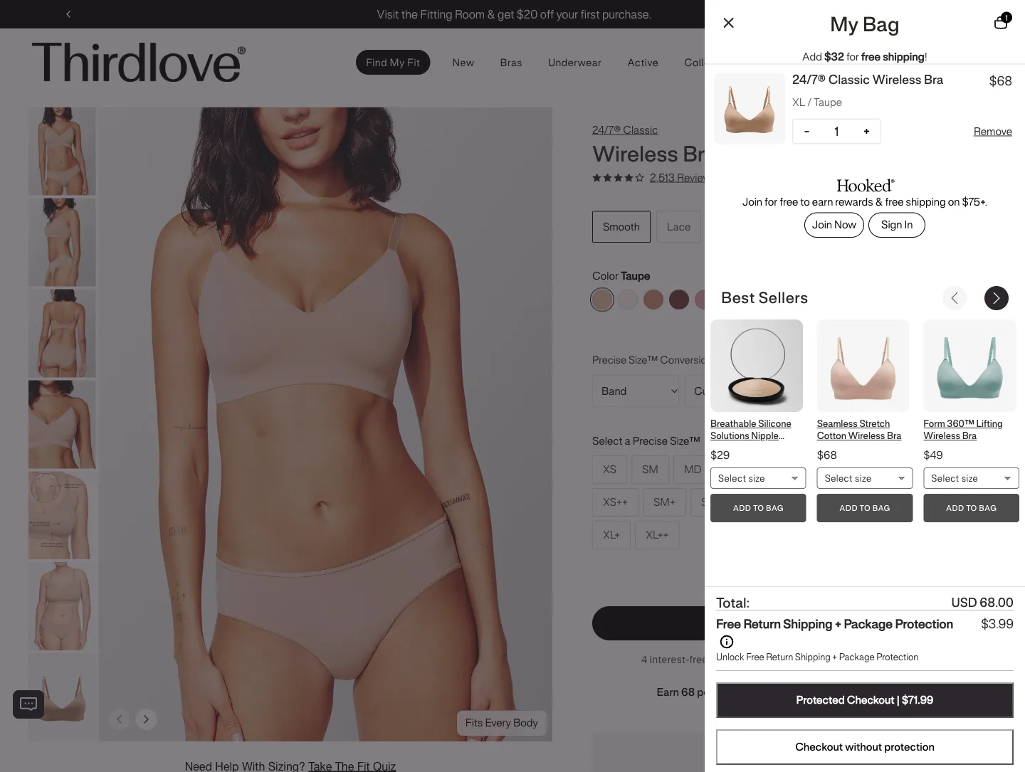 Thirdlove, cart (desktop)