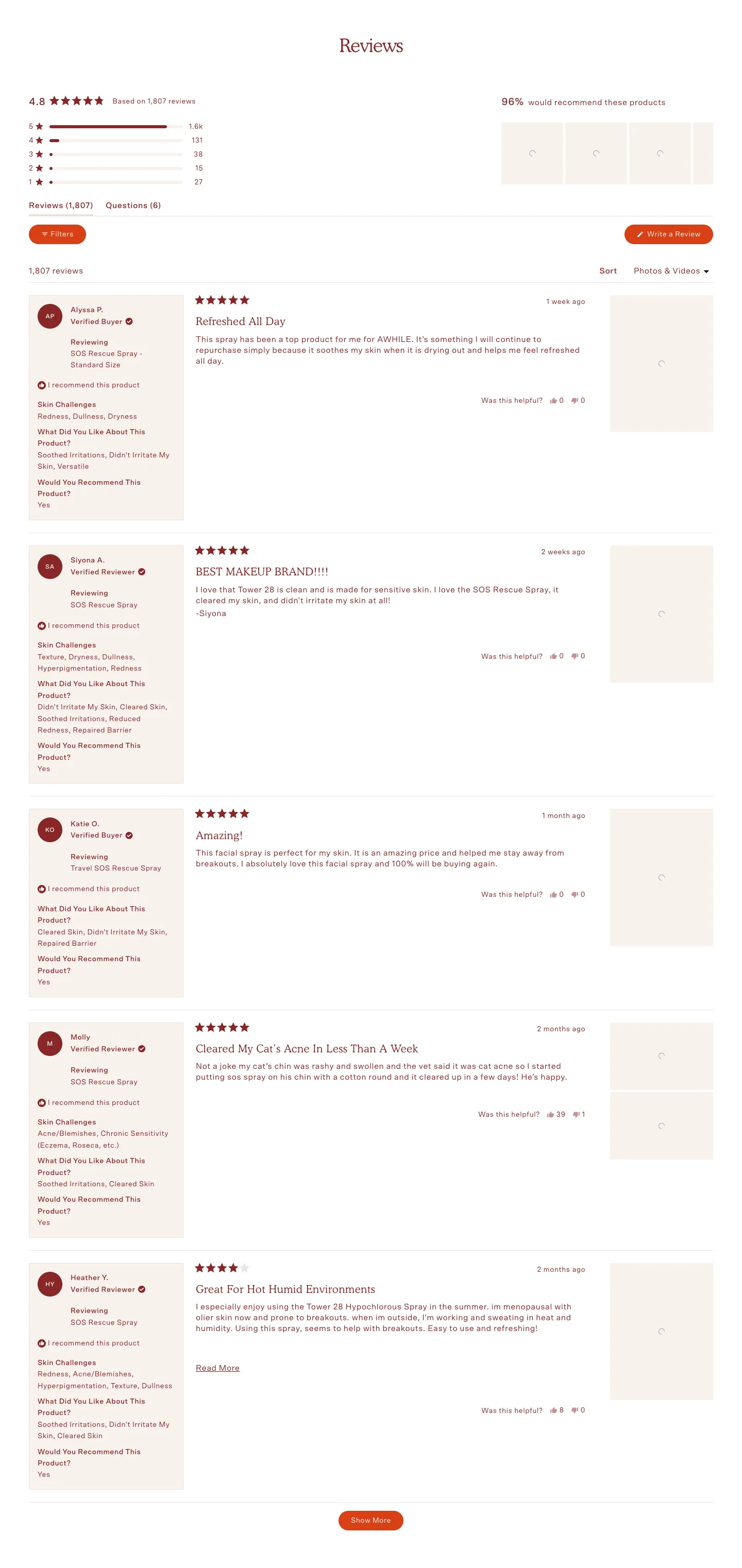 Review wall from Tower 28 Beauty