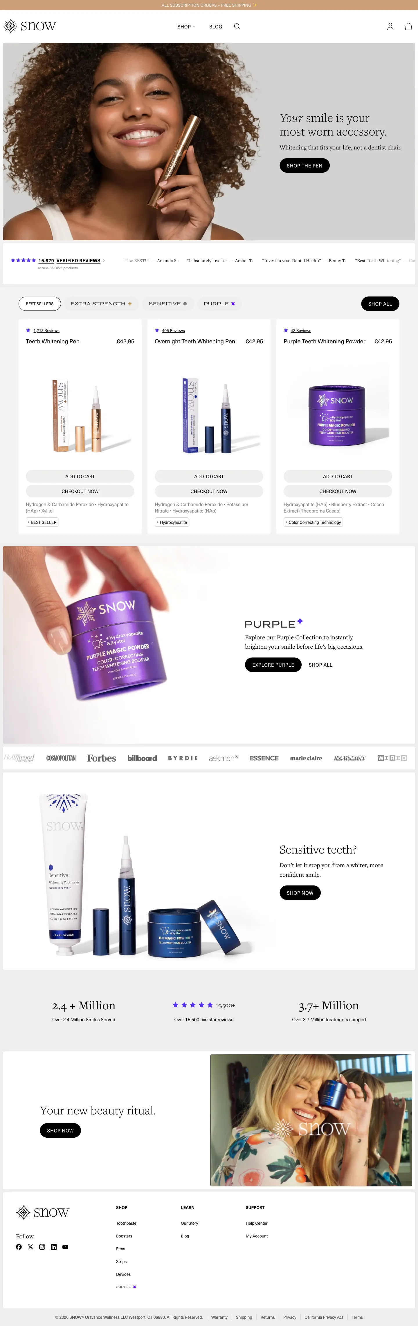 Snow, homepage (desktop)