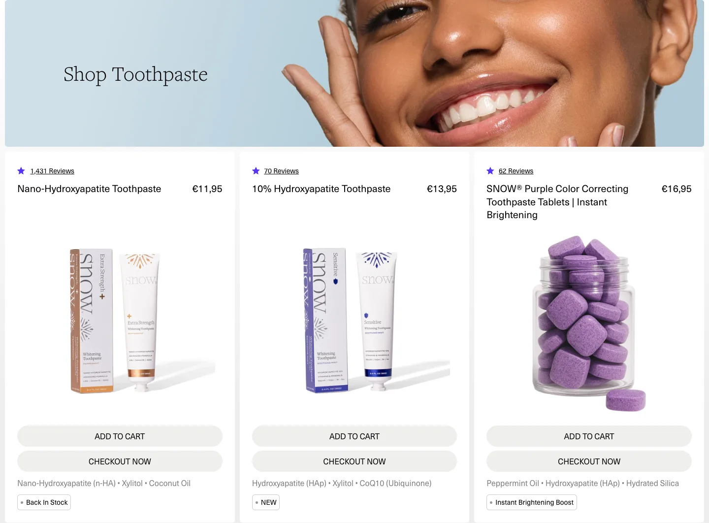 Product listing from Snow