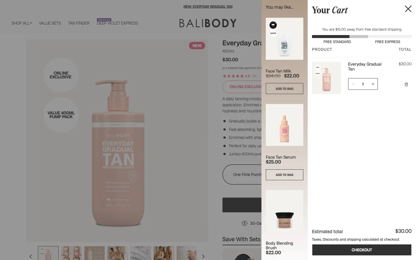 Bali Body, cart (desktop)