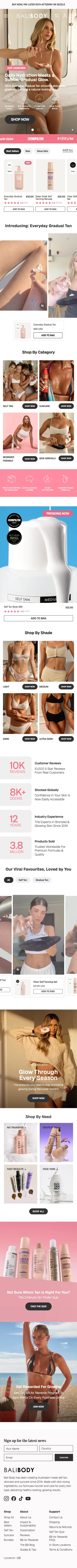 Bali Body, homepage (mobile)