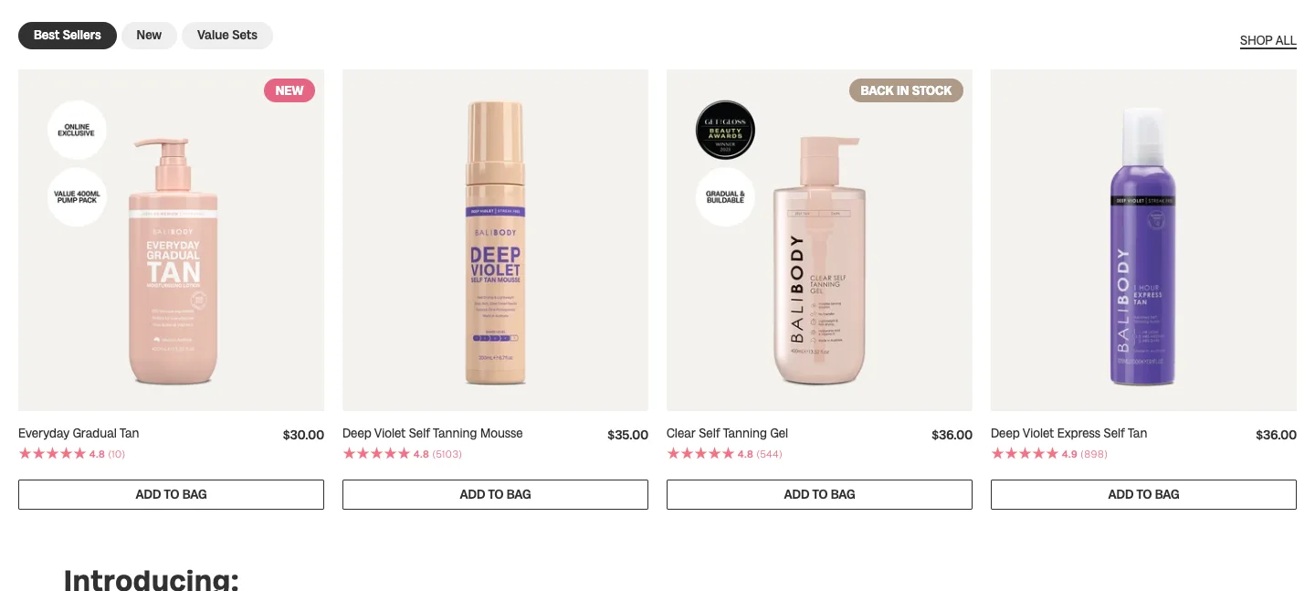 Featured products from Bali Body