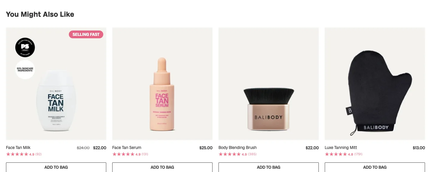 Product recommendations from Bali Body