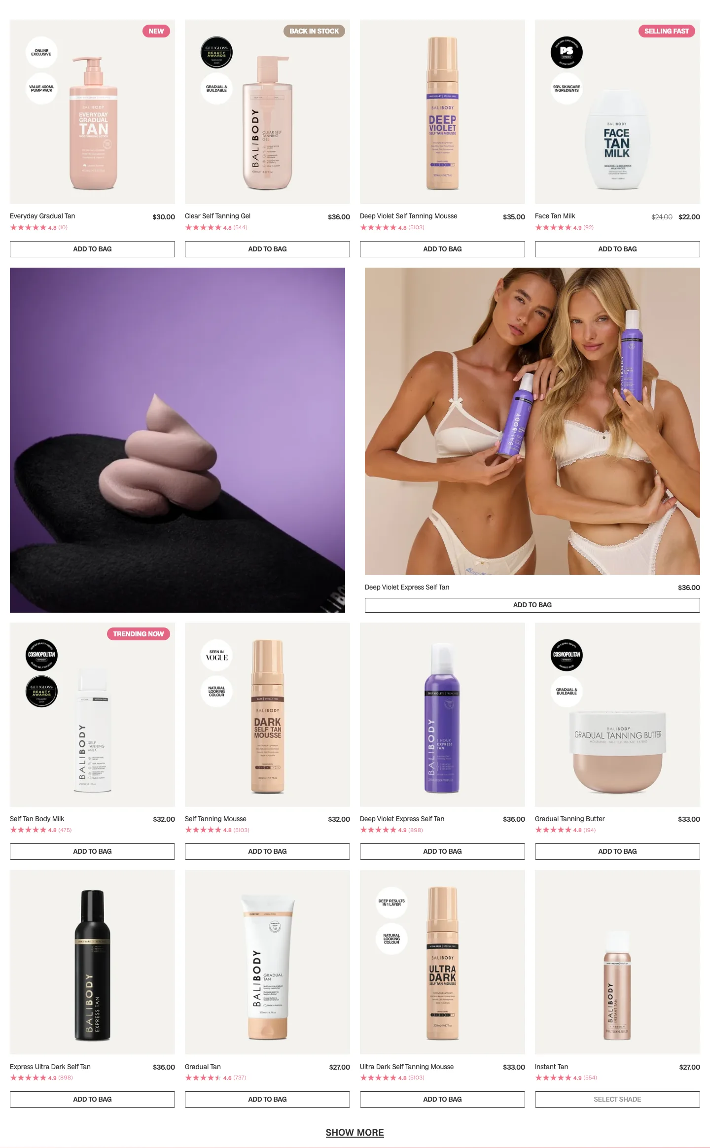 Product listing from Bali Body