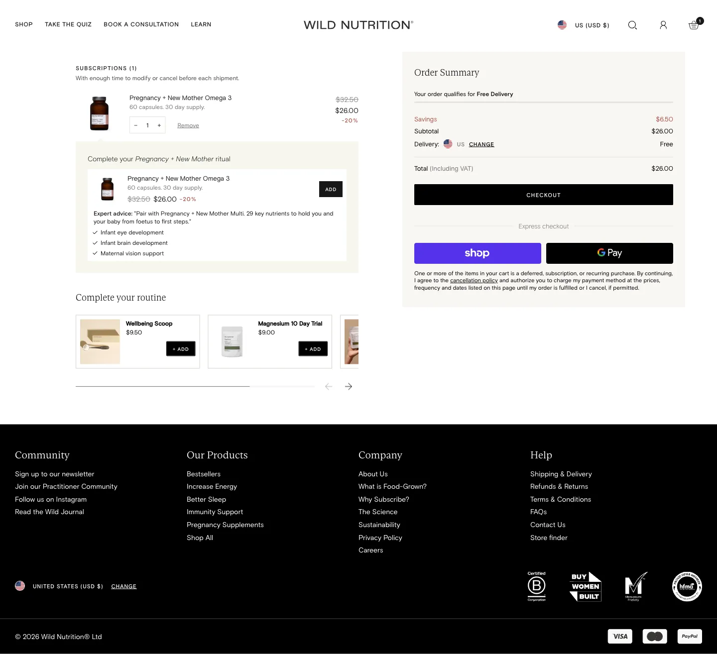 Wild Nutrition, cart (desktop)