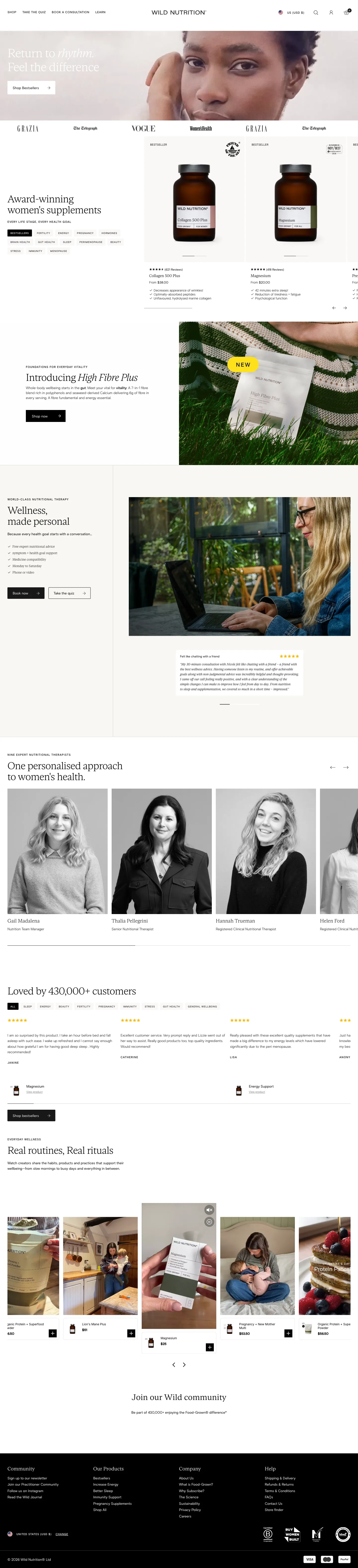 Wild Nutrition, homepage (desktop)